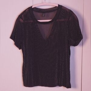 Short Sleeve Transparent Black Mesh Top Glitter Size Med Whimsigoth Cutout Neck